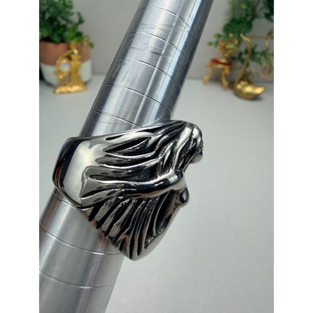 Stainless Steel Sculptural Nude Woman Art Ring Statement Biker Ring Unisex - Picture 7 of 11